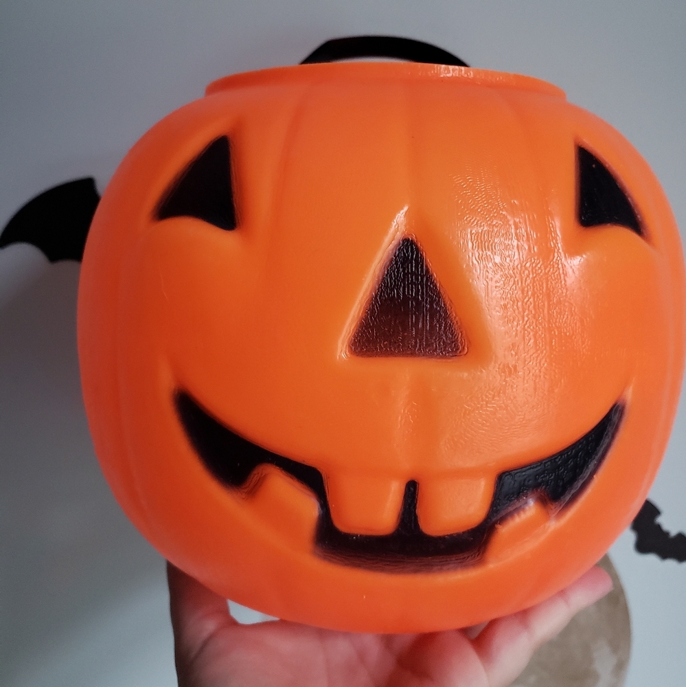 Vintage jack olantern pumpkin pail trick or treat square tooth blow mold